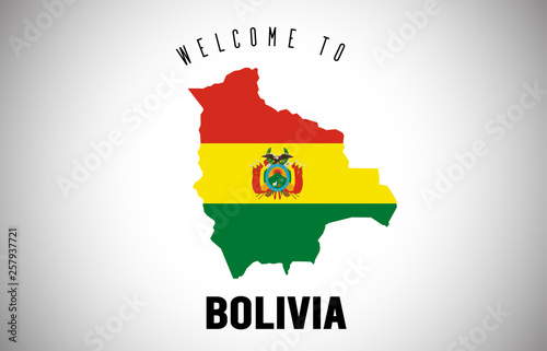 Bolivia Welcome to Text and Country flag inside Country border Map Vector Design.