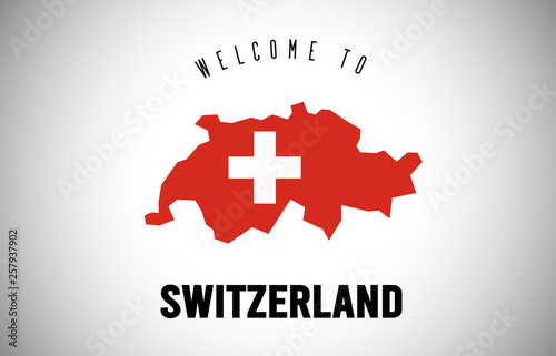 Switzerland Welcome to Text and Country flag inside Country border Map Vector Design.