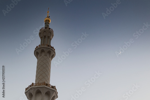 Obraz na plátně Arabic mosque tower with sunset light