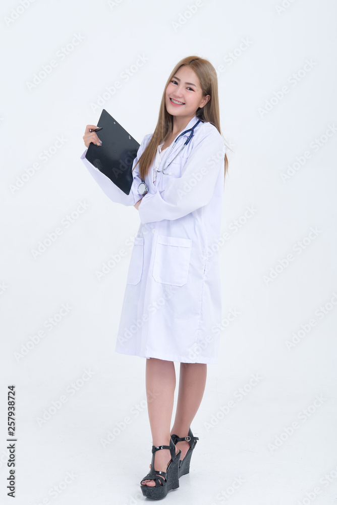 Portrait of young Female doctor with stethoscope on white background,Asian woman,Thailand people Portrait of young Female doctor with stethoscope on white background,Asian woman,Thailand people