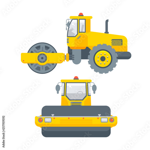 asphalt paver machine side view and front view