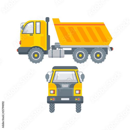 kipper truck illustration side view and front view