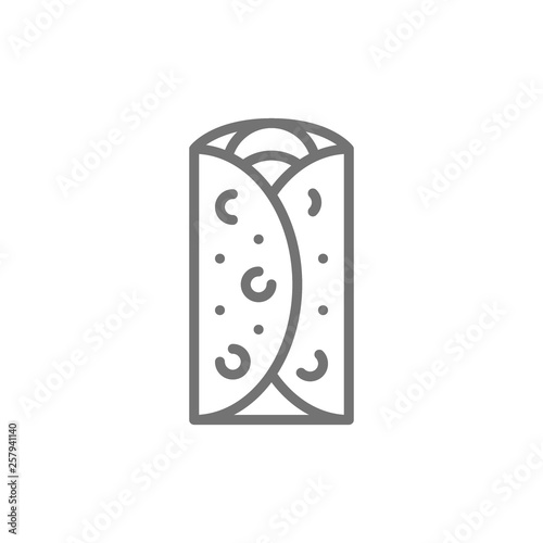 Burrito, mexican dish, fast food line icon.