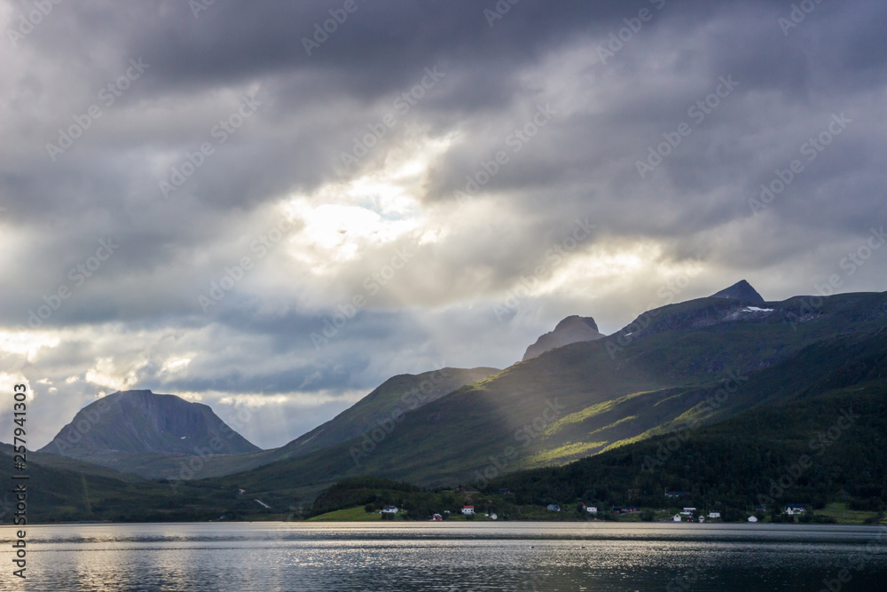 clouds over a fjord on Senja island in Norway