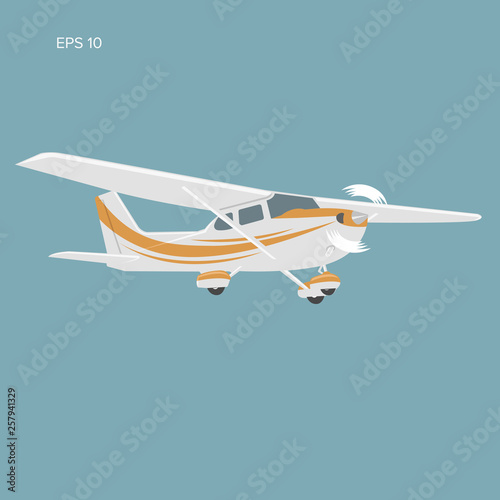 Small plane vector illustration. Single engine propelled aircraft.