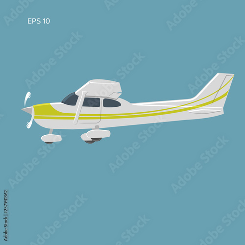 Small private plane vector illustration. Single engine propelled aircraft. Vector illustration. Icon. Sideview