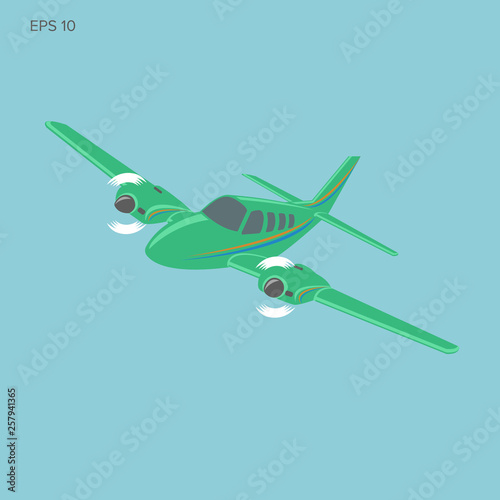 Private plane vector illustration icon. Twin engine propelled aircraft.