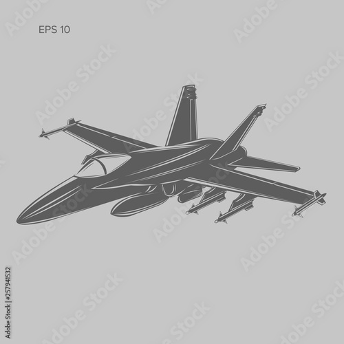 Jet fighter vector illustration. Military aircraft. Carrier-based aircraft. Modern supersonic fighter