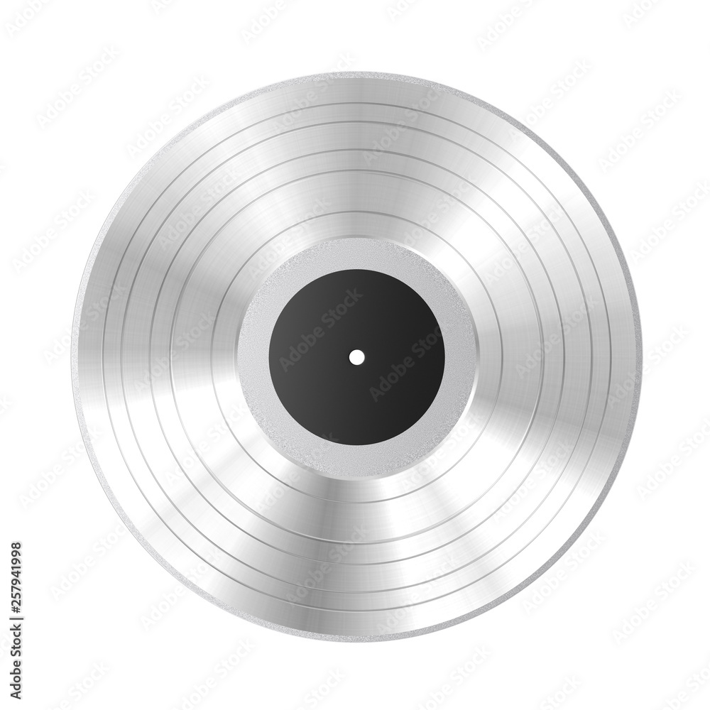 Silver Vinyl Record with Black Blank Label. 3d Rendering Stock Photo