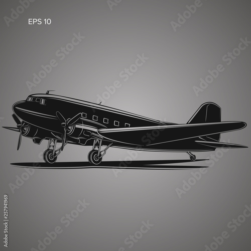 Old vintage piston engine airliner. Retro aircraft icon