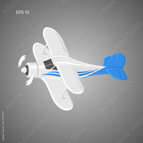 Small plane vector illustration. Single engine propelled biplane aircraft. Vector illustration.