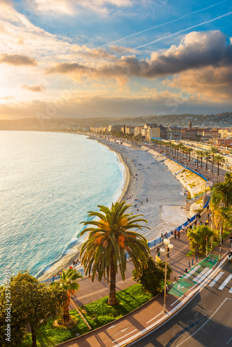 High angle view of promenade by beach during sunset, French Riviera