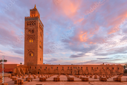 View of Koutoubia Mosque against cloudy sky during sunset