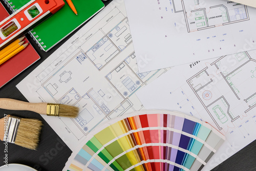 House plan with colour swatch and paiting tools