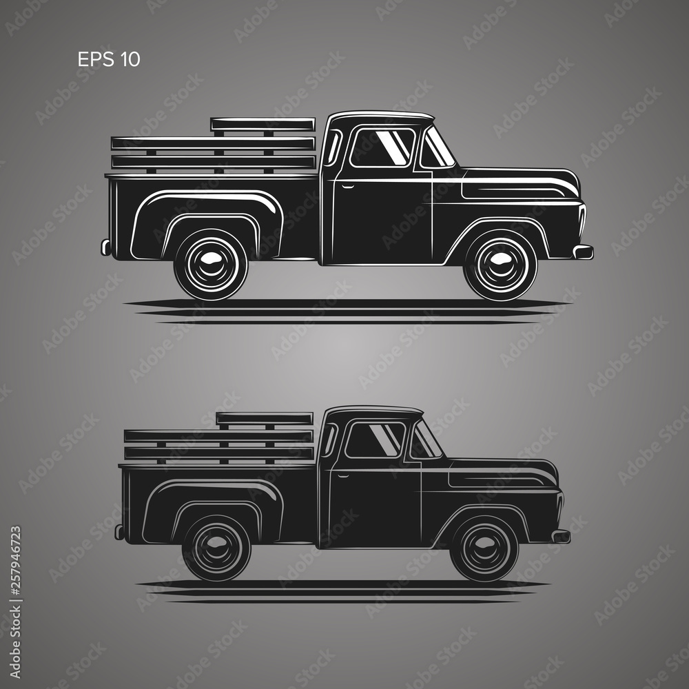Old retro pickup truck vector illustration. Vintage transport vehicle ...