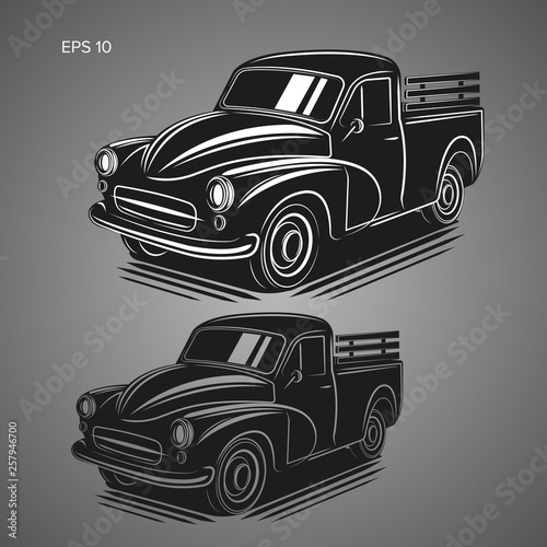 Old retro farmer pickup truck vector illustration icon.
