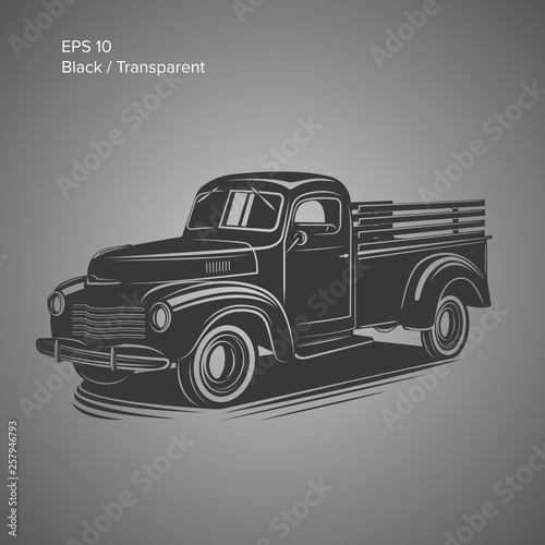 Old retro pickup truck vector illustration. Vintage transport vehicle