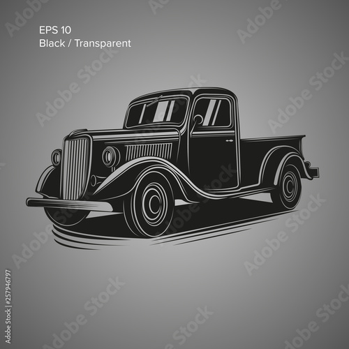 Old retro pickup truck vector illustration. Vintage transport vehicle