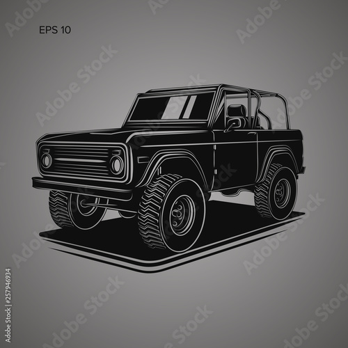 Vintage offroad truck vector illustration. Retro trophy car
