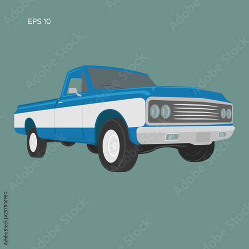 Vintage pickup truck vector illustration. Oldschool american car