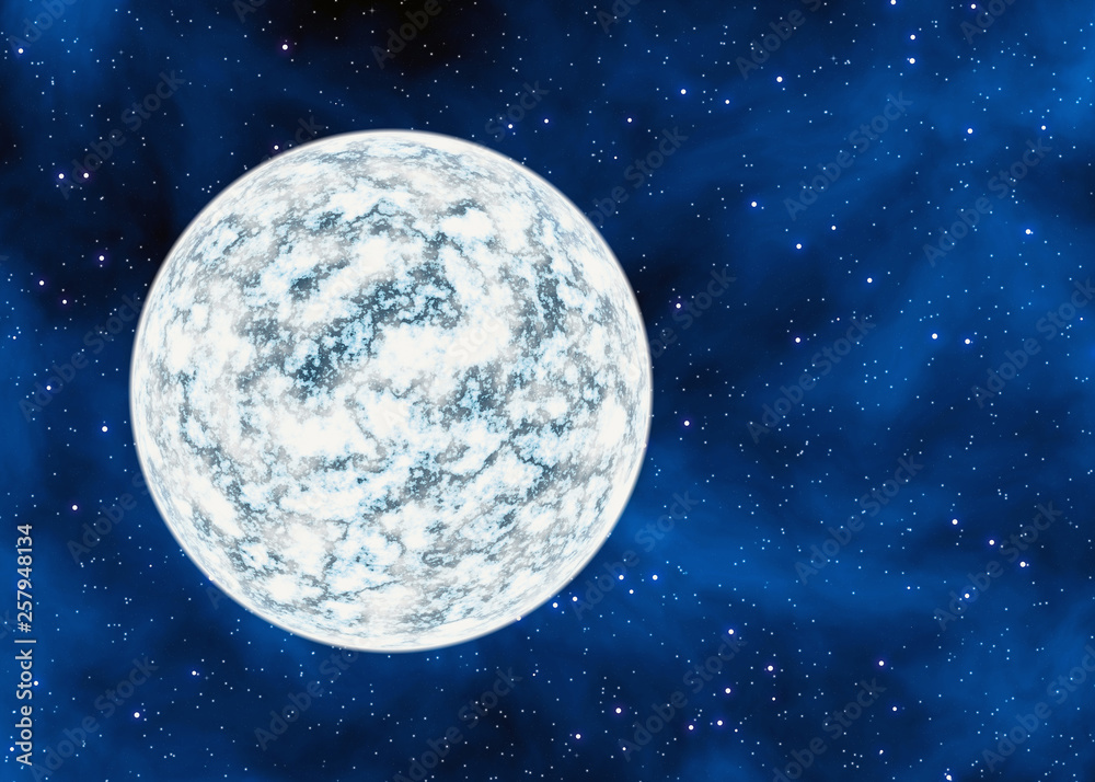 cold frozen desert planet on space stars backgrounds
