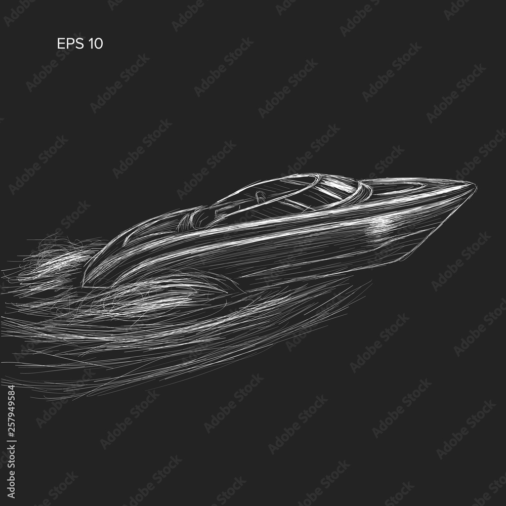 Vector Speed Boat, Hand Draw Vector. Stock Vector - Illustration