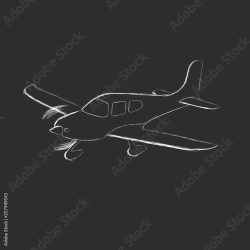 Small plane vector sketch. Hand drawn single engine propelled aircraft. Air tours wehicle.