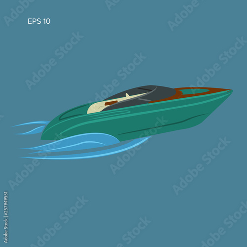 Speedboat isolated illustration. Luxury boat vector. Streamline