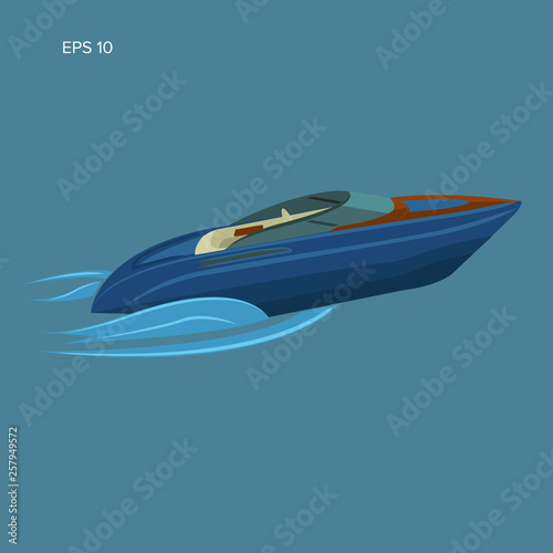 Speedboat isolated illustration. Luxury boat vector flat design. Streamline