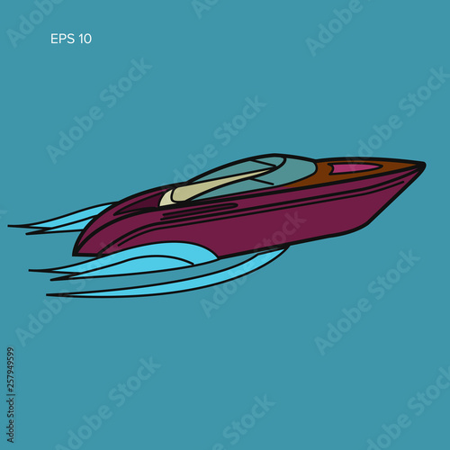 Speedboat isolated illustration. Luxury boat vector flat design. Streamline