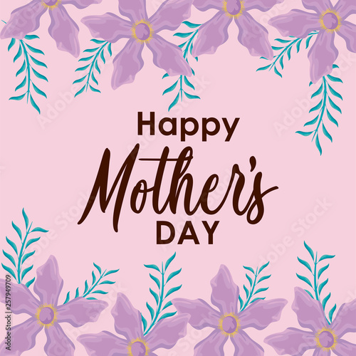 happy mother day card with frame of flowers