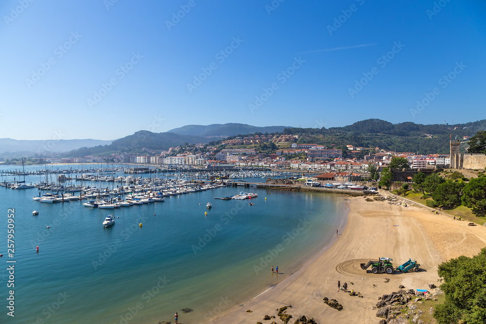 Baiona, Spain. Scenic view of the port and city