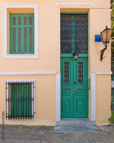 colorful house exterior, Plaka old neighborhood, Athens Greece