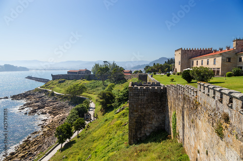 Baiona  Spain. Monterreal Fortress on the ocean. The fortress is included in the list of the most picturesque historical buildings of UNESCO