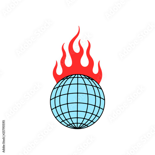 GLOBE IN FIRE COLOR WHITE BACKGROUND
