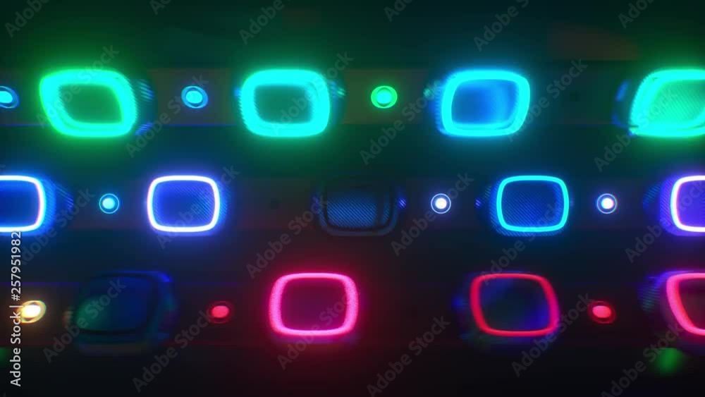 Looping background light installation glowing with futuristic, metal and pulsating neon lights. Use in music videos, tv, film, editing, live visuals, VJ loops, shows, or art. Looping background light installation glowing with futuristic, metal and pulsating neon lights. Use in music videos, tv, film, editing, live visuals, VJ loops, shows, or art.