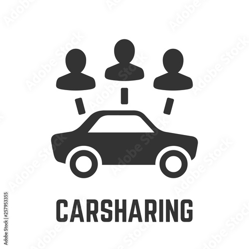 Carsharing service or car clubs icon with rental vehicle and customers symbols.