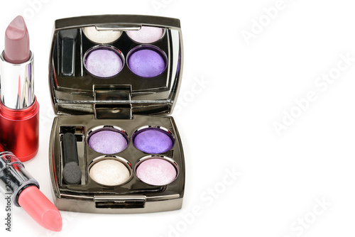 Makeup set isolated on white background. Free space for text.