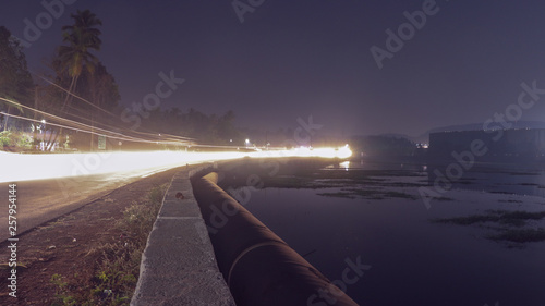 Light trails of vehicles passing by, Goa, India.
