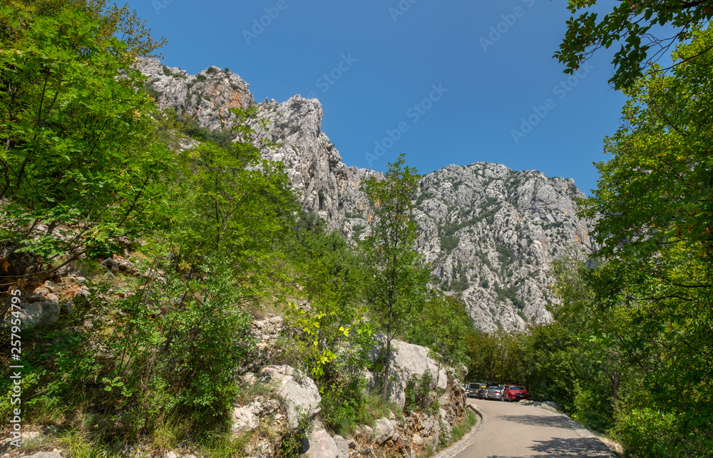Large panoramic view of rock mountains in Paklenica national park. Croatia