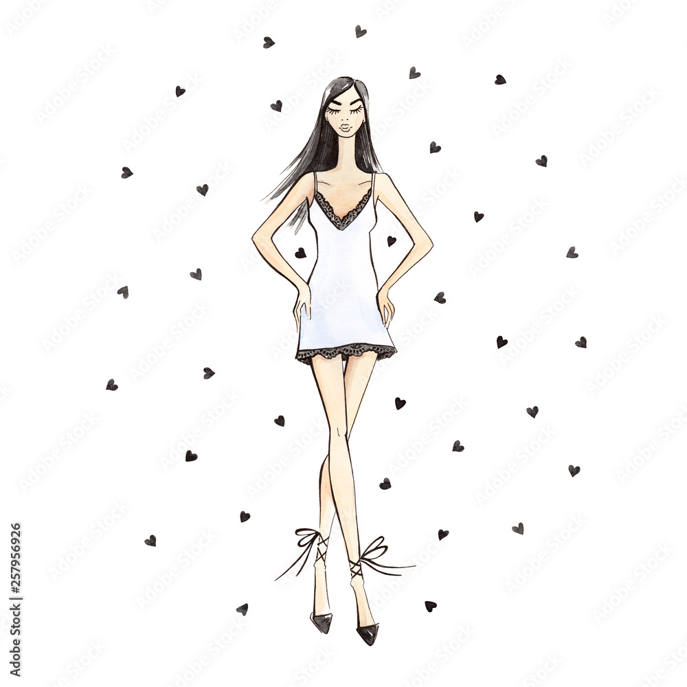 Young Woman in Beautiful Evening Dress. Fashion Sketch Stock Vector -  Illustration of casual, design: 74594675