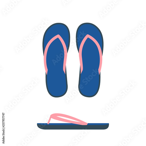 Flip flop top and side view. Women's beach shoes