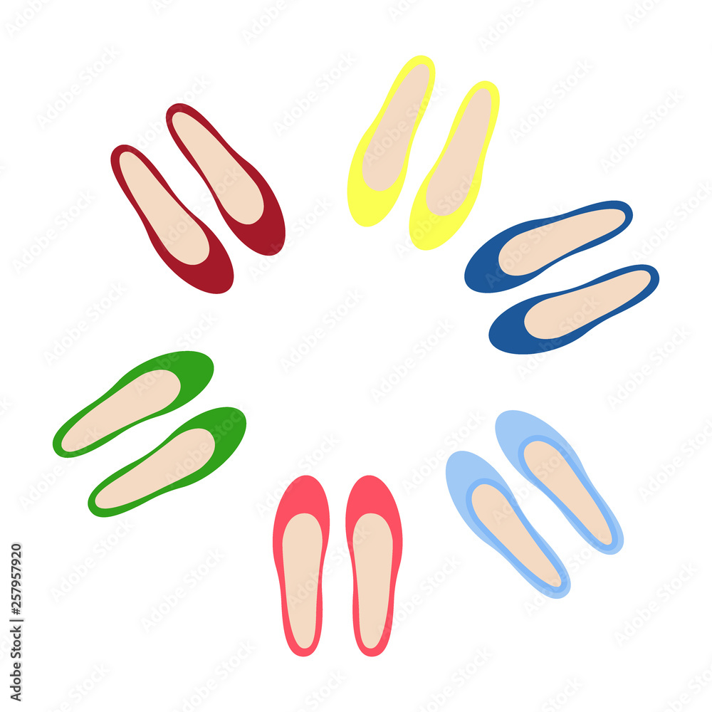 Set of women's shoes. View side. Open and closed summer shoes Set of women's shoes. View side. Open and closed summer shoes