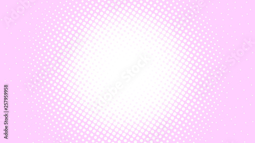 Pink pop art background in comics style with halftone dots design, vintage kitsch vector backdrop with isolated dots
