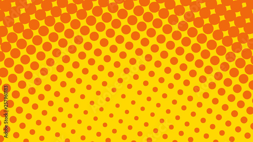 Yellow pop art background with orange halftone dots design, abstract vector illustration in retro comics style