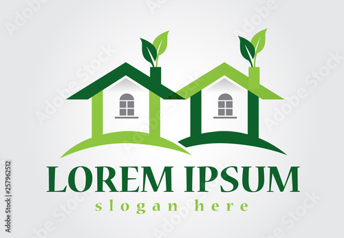 Real estate green house logo vector