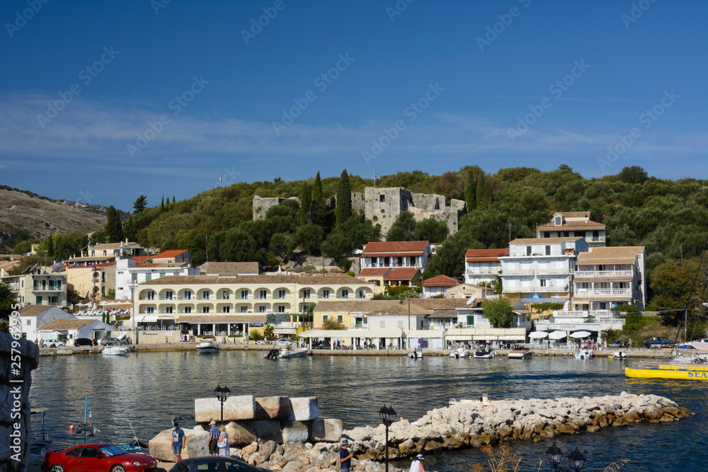 port and ruins of the the Venetian castle in Kassiopi (Corfu, Greece)