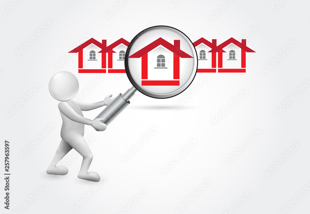 Searching a house -3d small people vector Searching a house -3d small people vector