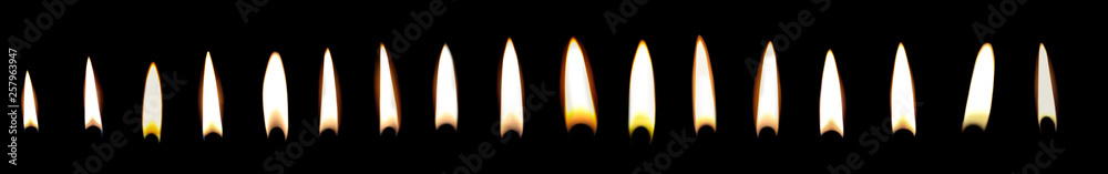 Set of different candle flames on black background Set of different candle flames on black background