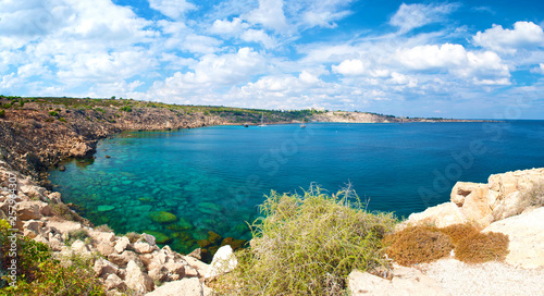 Image with panoramic view of a bay near Cape Greco